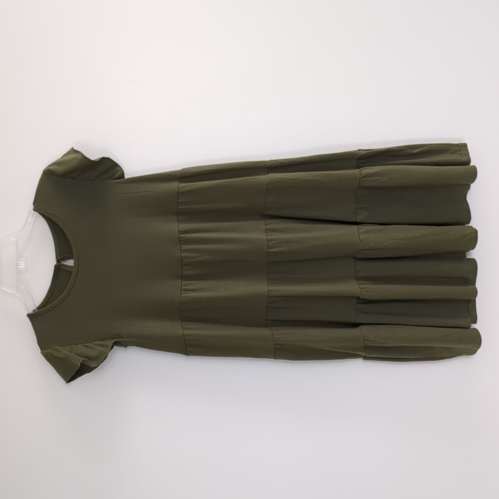 Olive Green Ruffled T-shirt Dress
